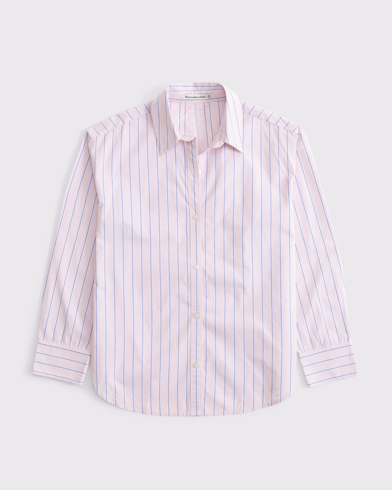 Oversized Tie-Back Poplin Shirt(light pink stripe,XXS)