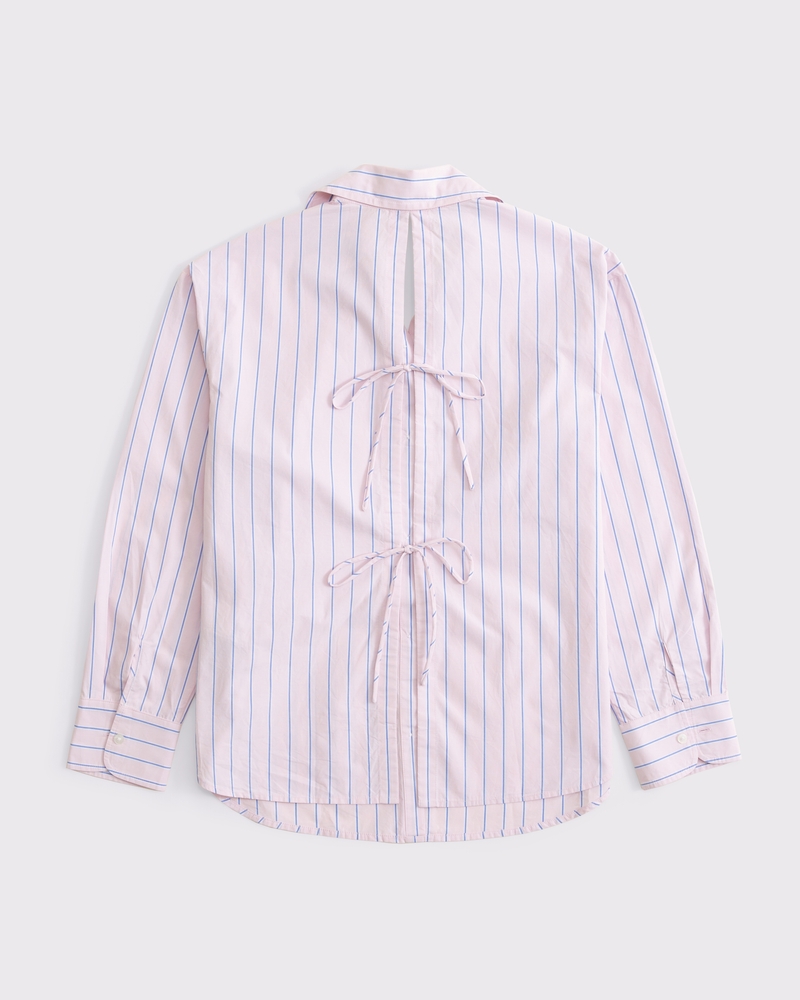 Oversized Tie-Back Poplin Shirt(light pink stripe,XXS)