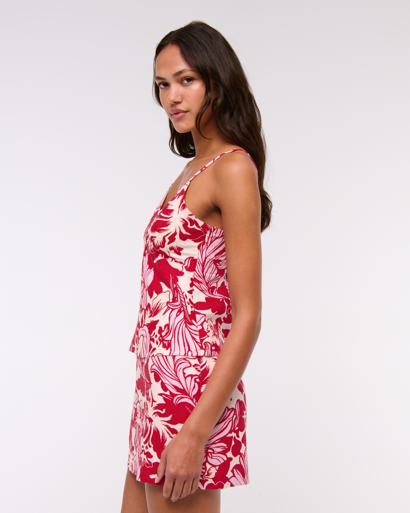 Linen-Blend Beaded Cami(red floral,XXS)