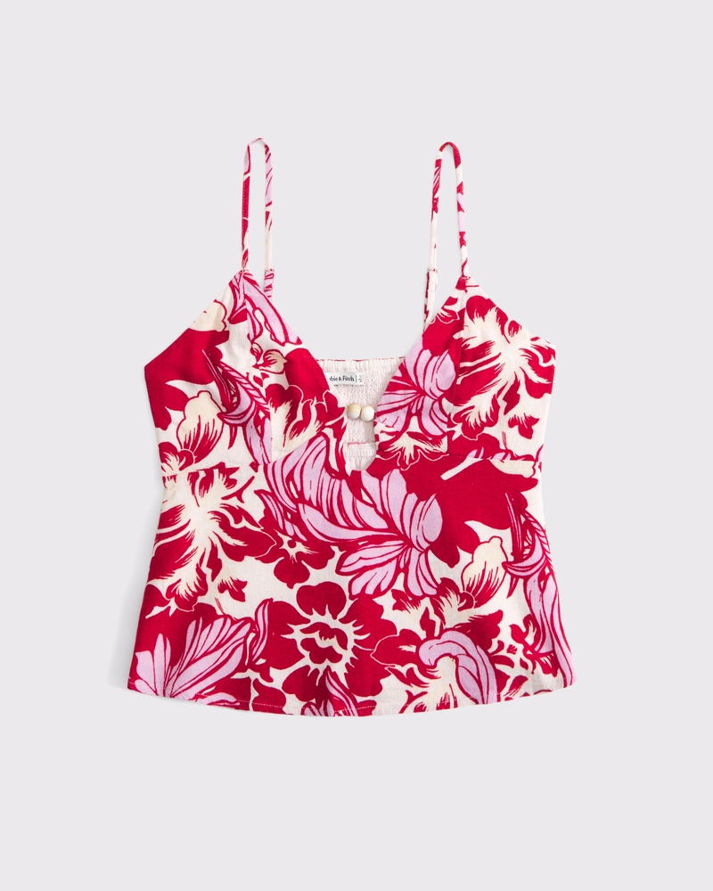 Linen-Blend Beaded Cami(red floral,XXS)