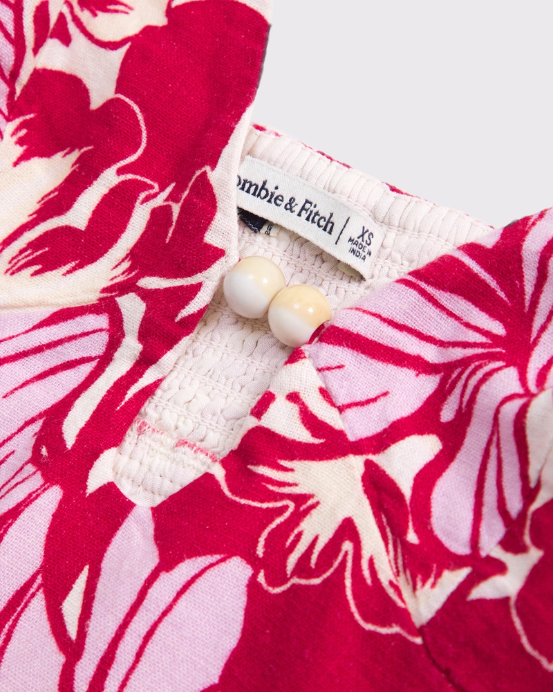 Linen-Blend Beaded Cami(red floral,XXS)
