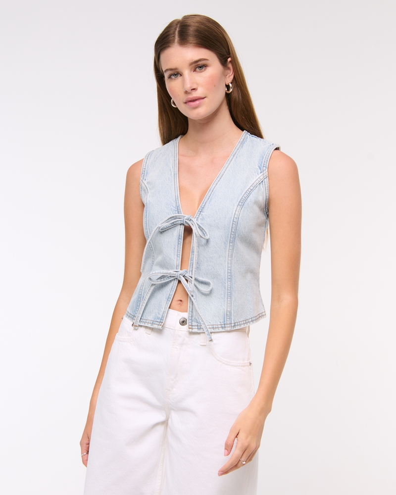 Tie-Front Denim Vest