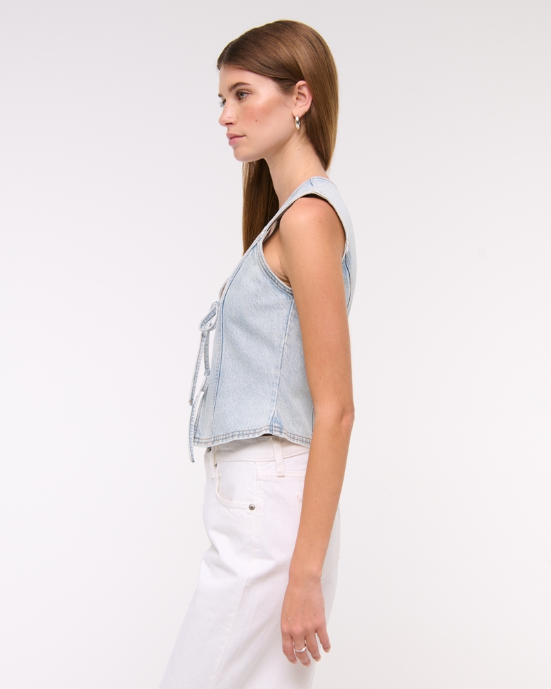 Tie-Front Denim Vest(light wash,XXS)