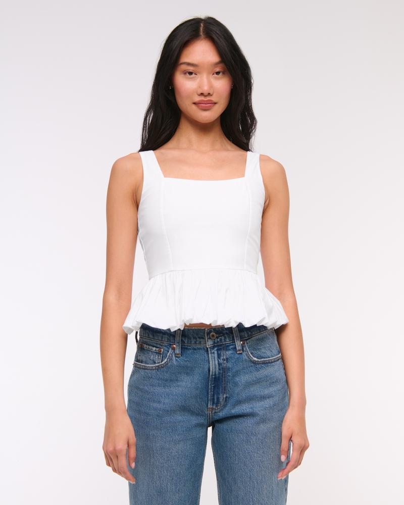 Poplin Bubble Hem Tank(white,XXS)