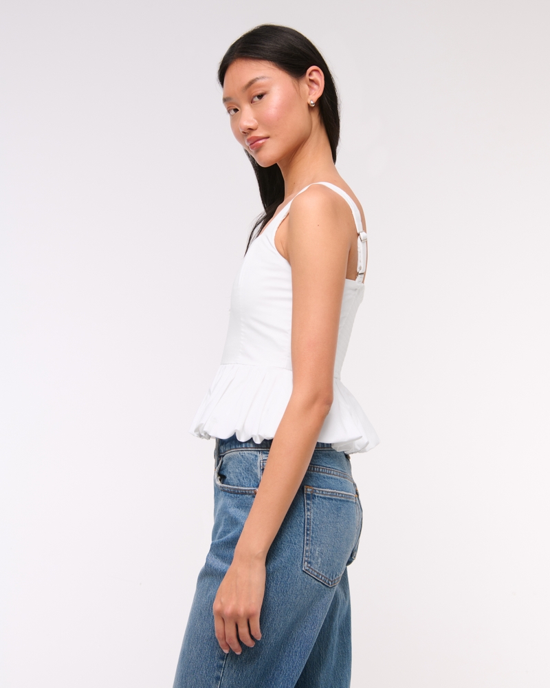 Poplin Bubble Hem Tank(white,XXS)