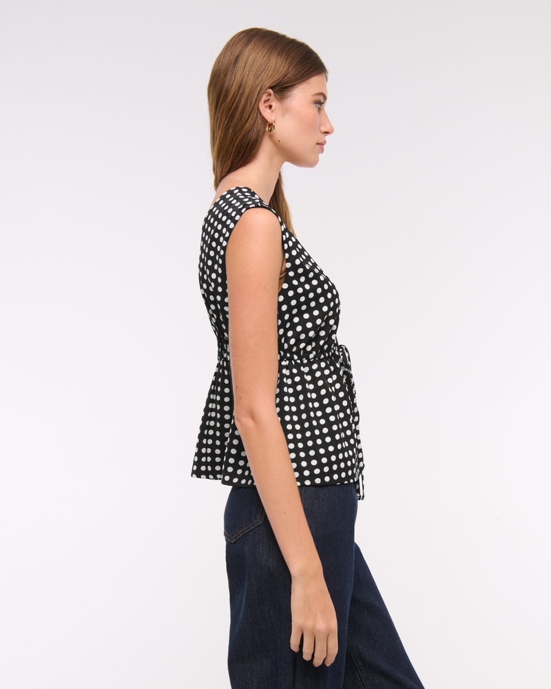 Plunge Tie-Front Top(black dot,XXS)