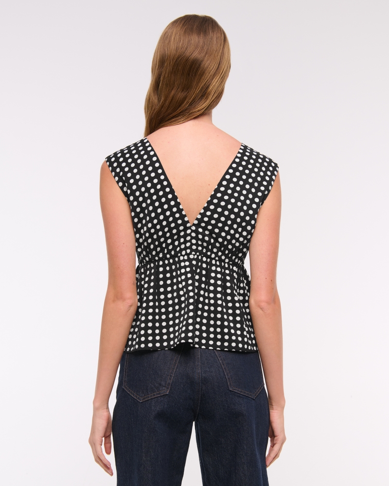 Plunge Tie-Front Top(black dot,XXS)
