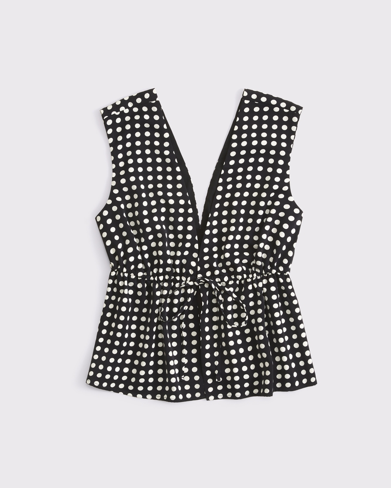 Plunge Tie-Front Top(black dot,XXS)