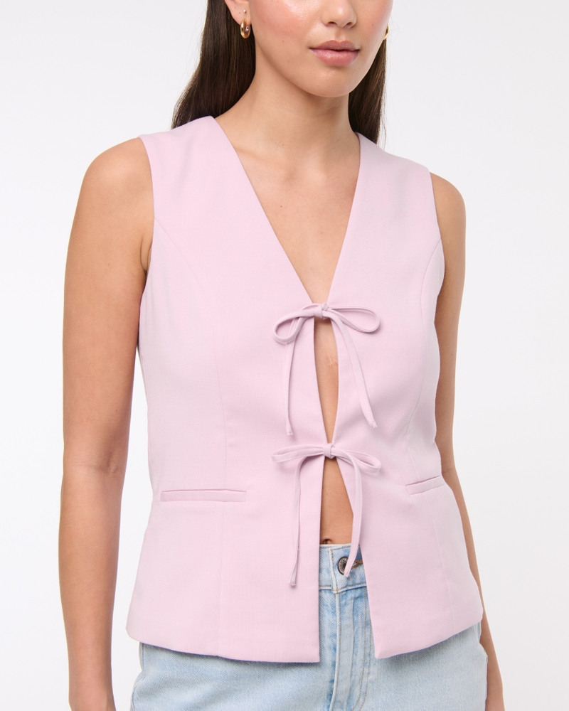 Tie-Front Tailored Vest(pink,XXS)
