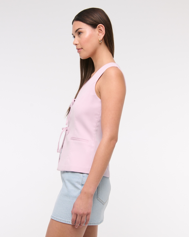 Tie-Front Tailored Vest(pink,XXS)
