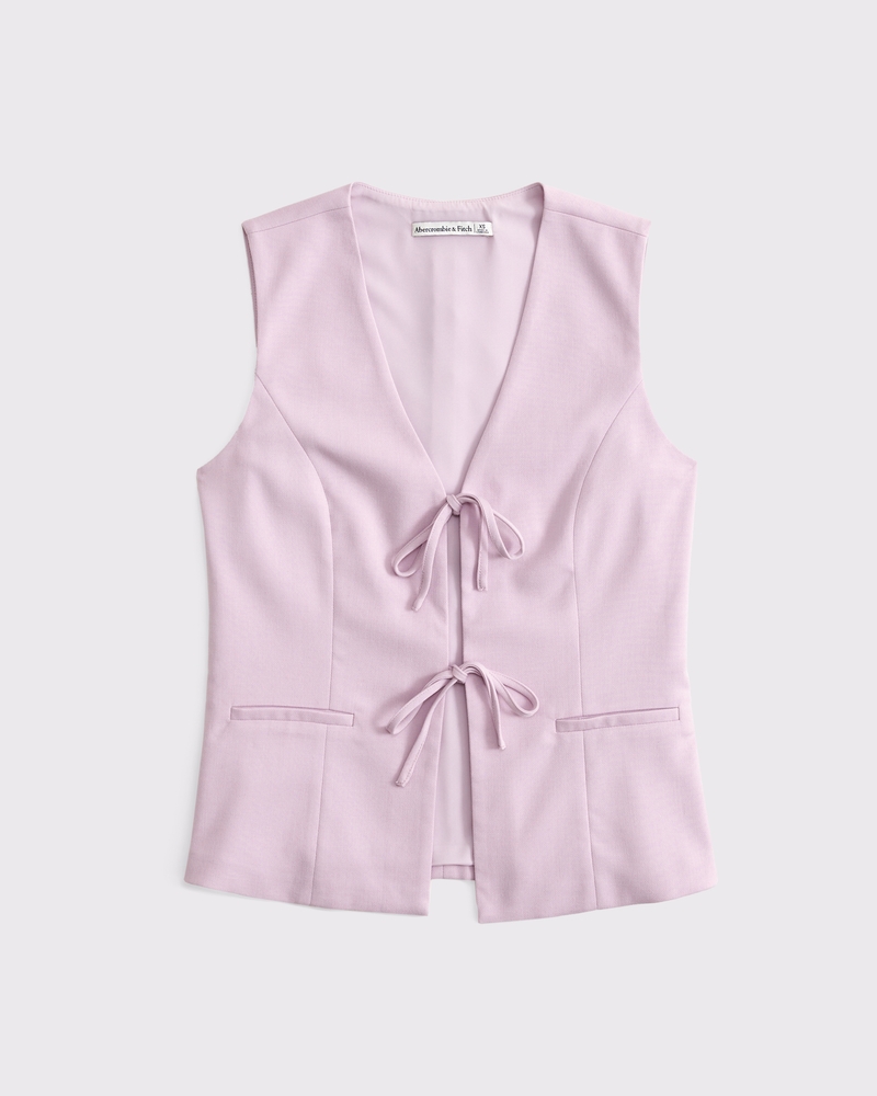 Tie-Front Tailored Vest(pink,XXS)