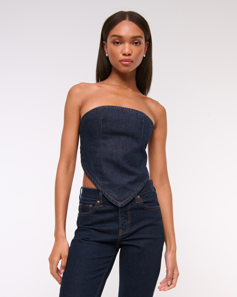 Pride Strapless Denim Scarf Top(dark wash,XXS)