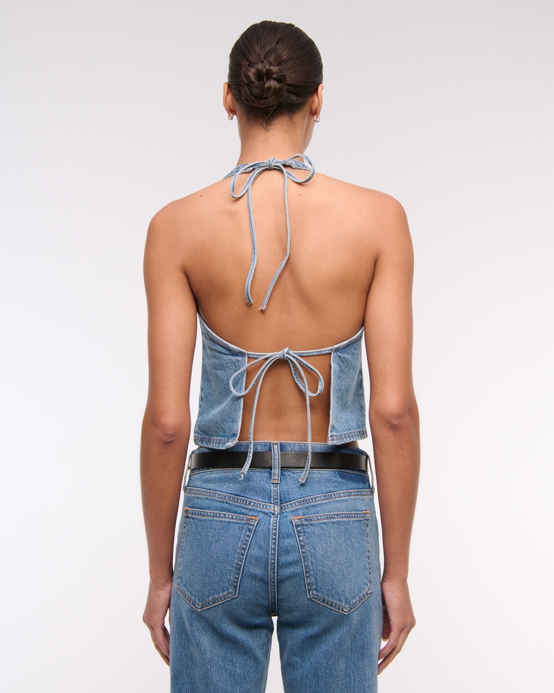 Denim Halter Vest(medium wash,XXS)