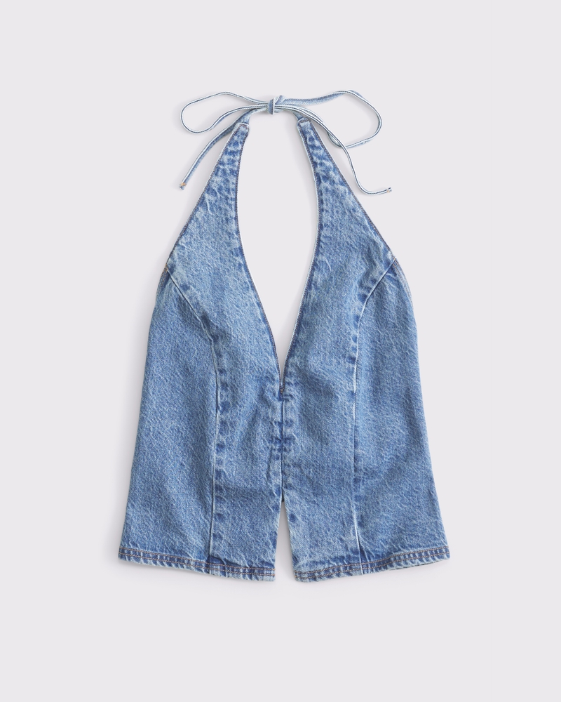 Denim Halter Vest(medium wash,XXS)