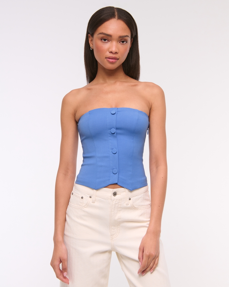 Strapless Cropped Tailored Vest