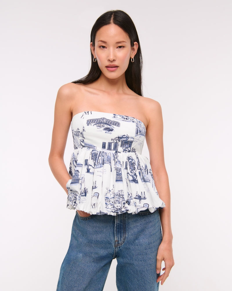 Strapless Bubble Hem Top