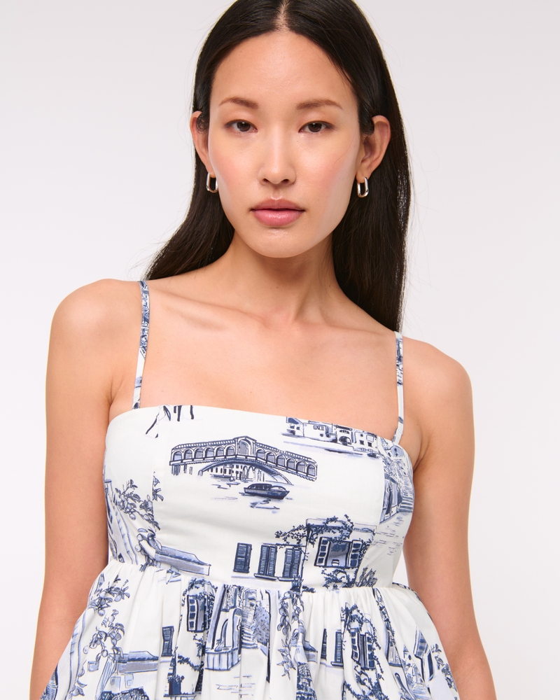 Strapless Bubble Hem Top(blue print,XXS)