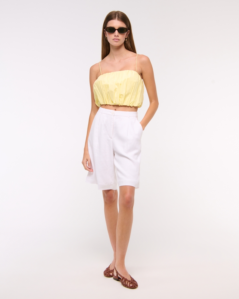 Cropped Bubble Hem Cami(pastel yellow,XXS)