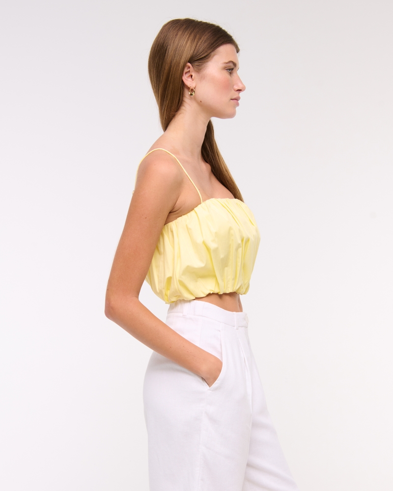 Cropped Bubble Hem Cami(pastel yellow,XXS)