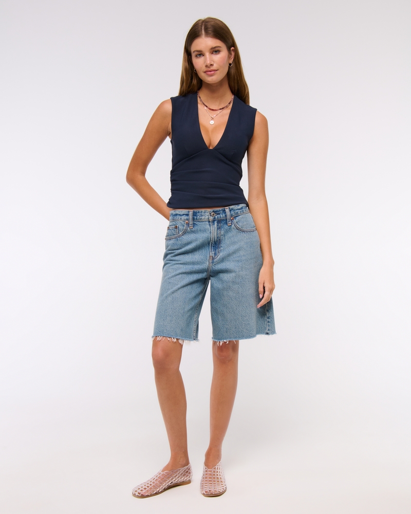Bra-Free Plunge Ruched Top(dark indigo,XXS)