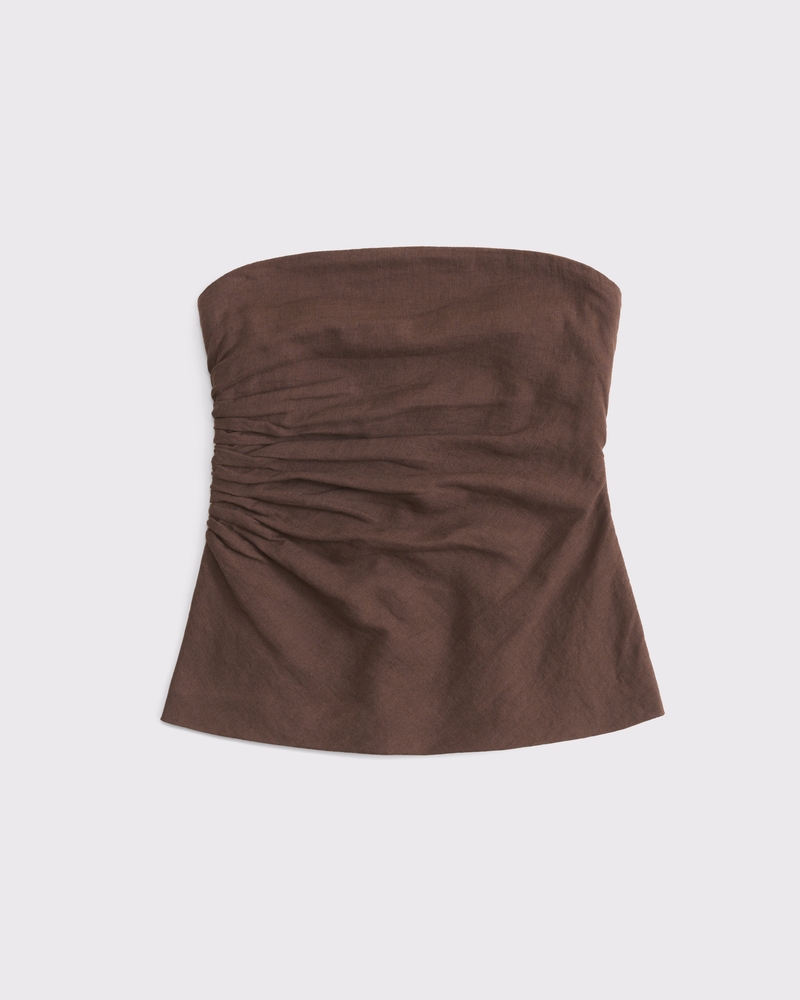 Linen-Blend Tube Top(brown,XXS)
