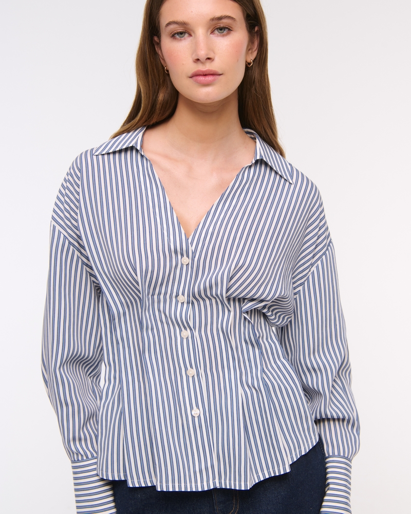 Nipped Poplin Shirt(blue stripe,XXS)