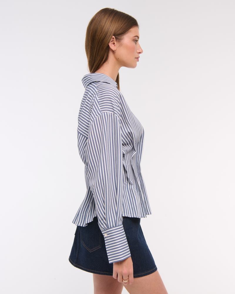 Nipped Poplin Shirt(blue stripe,XXS)
