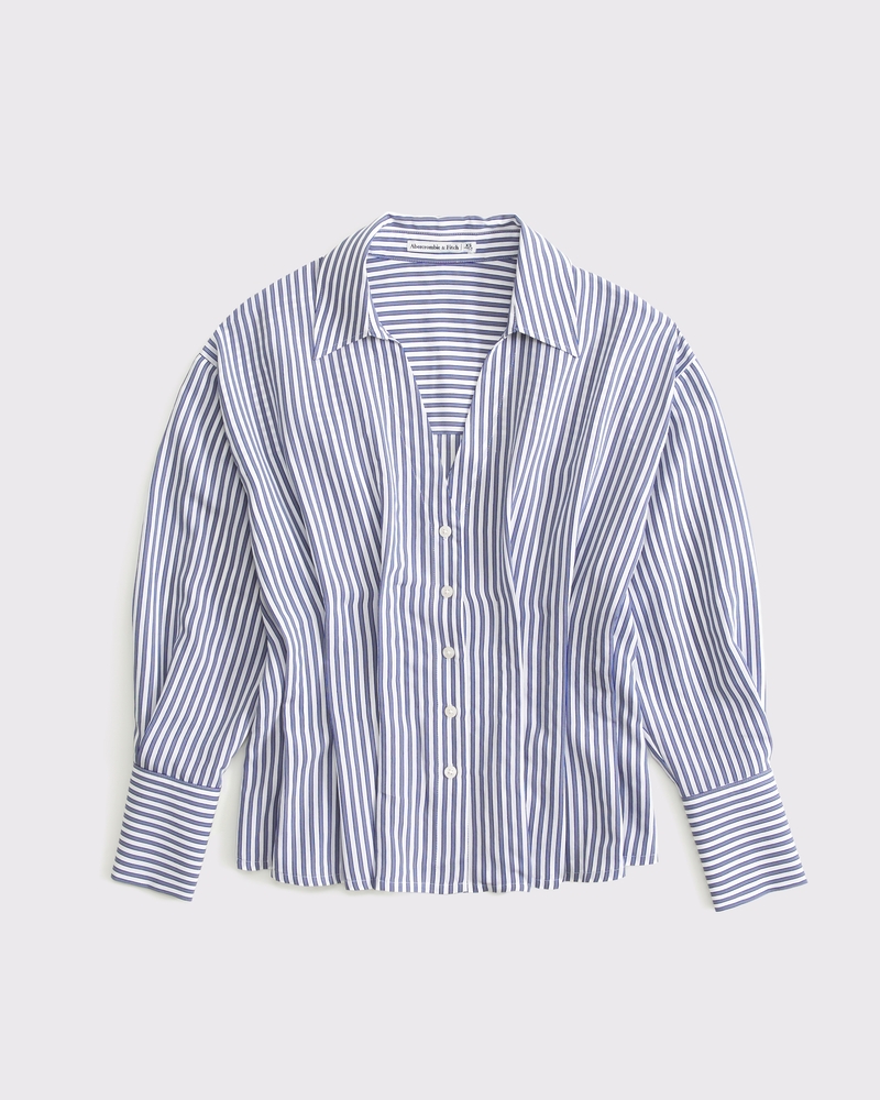 Nipped Poplin Shirt(blue stripe,XXS)