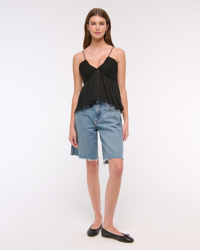 V-Neck Ruched Cami(black,XXS)
