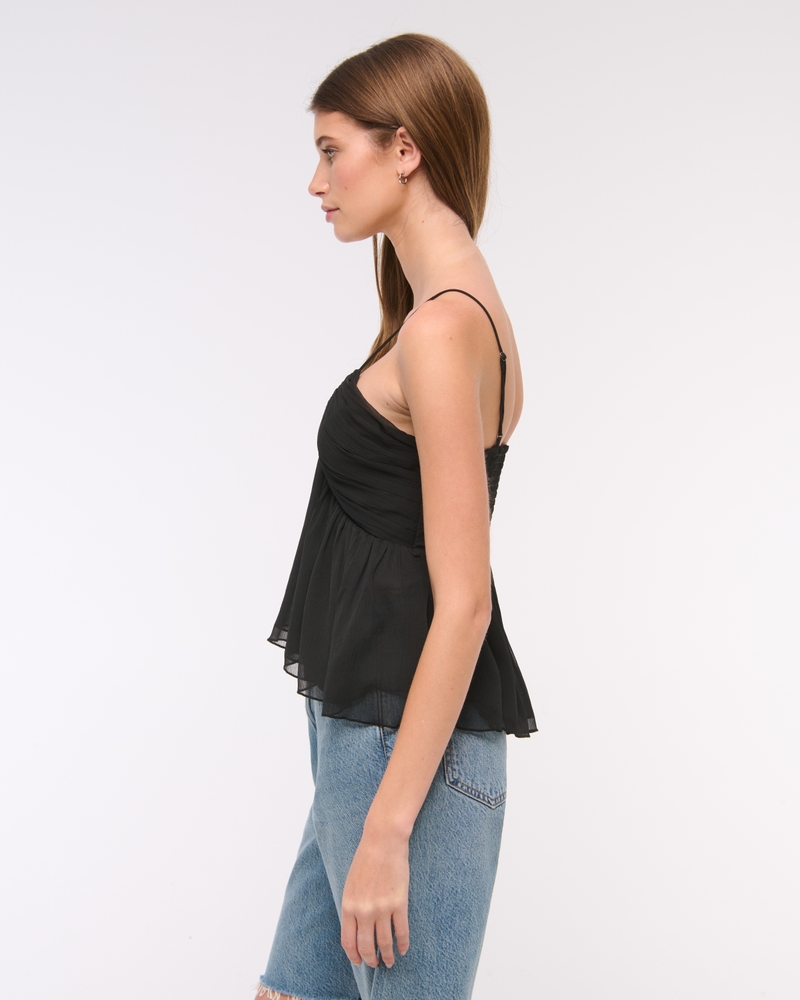 V-Neck Ruched Cami(black,XXS)