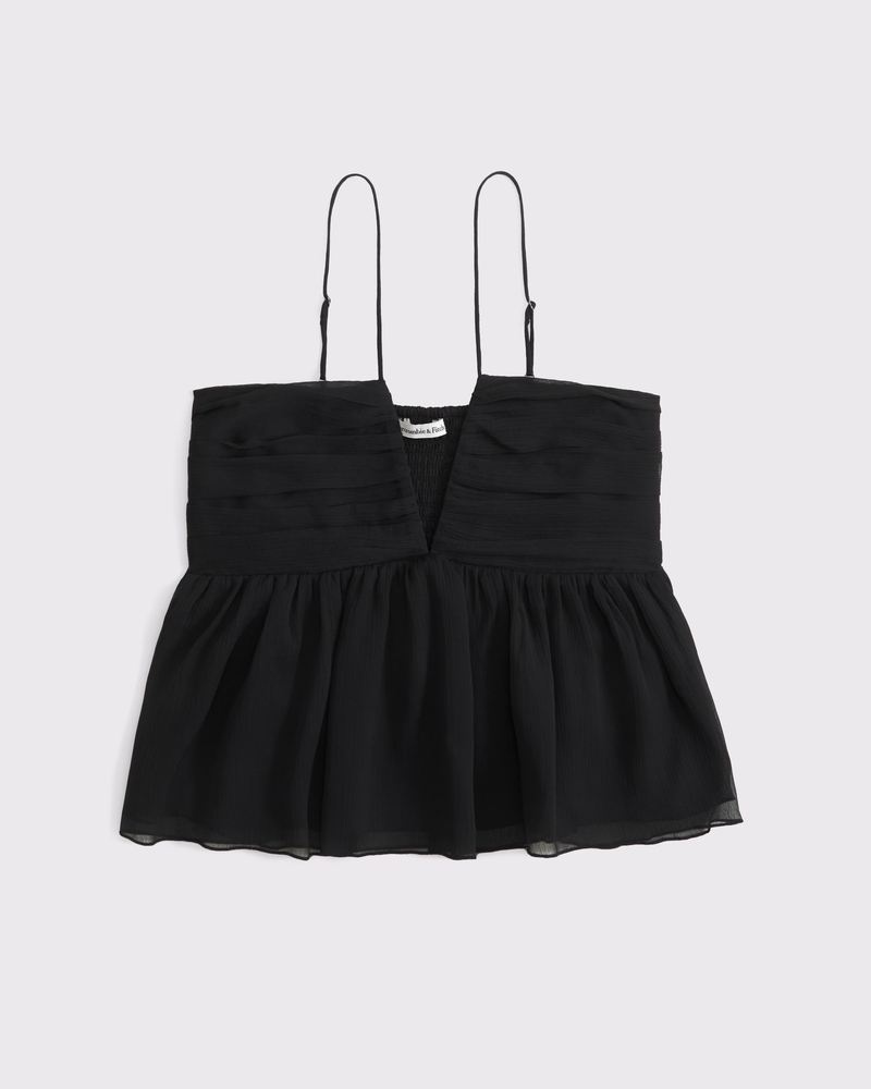 V-Neck Ruched Cami(black,XXS)