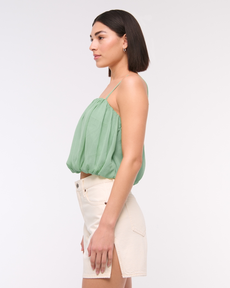 Sheer Bubble Hem Cami(green,XXS)