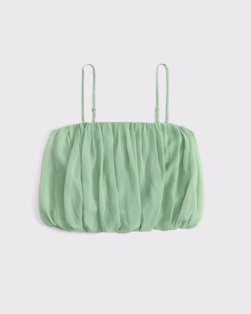 Sheer Bubble Hem Cami(green,XXS)