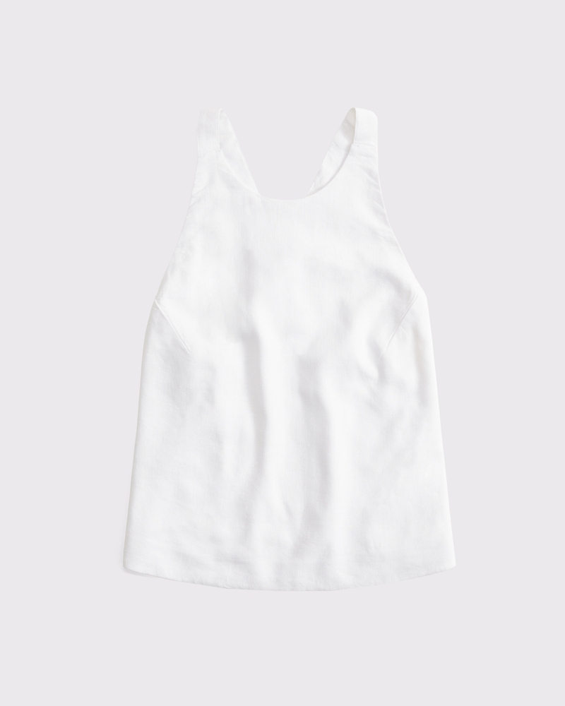 Linen-Blend Open-Back Set Top(white,XXS)