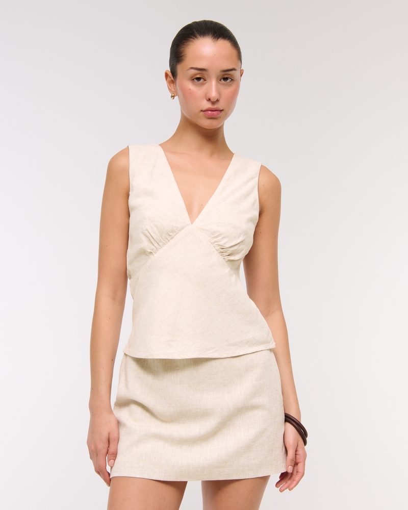  Linen-Blend Tie-Back Set Top