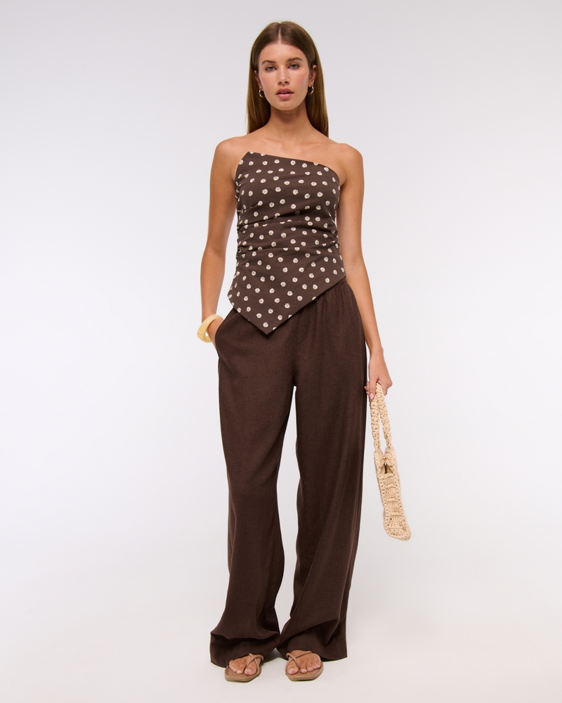 Asymmetrical Strapless Top(brown pattern,XXS)