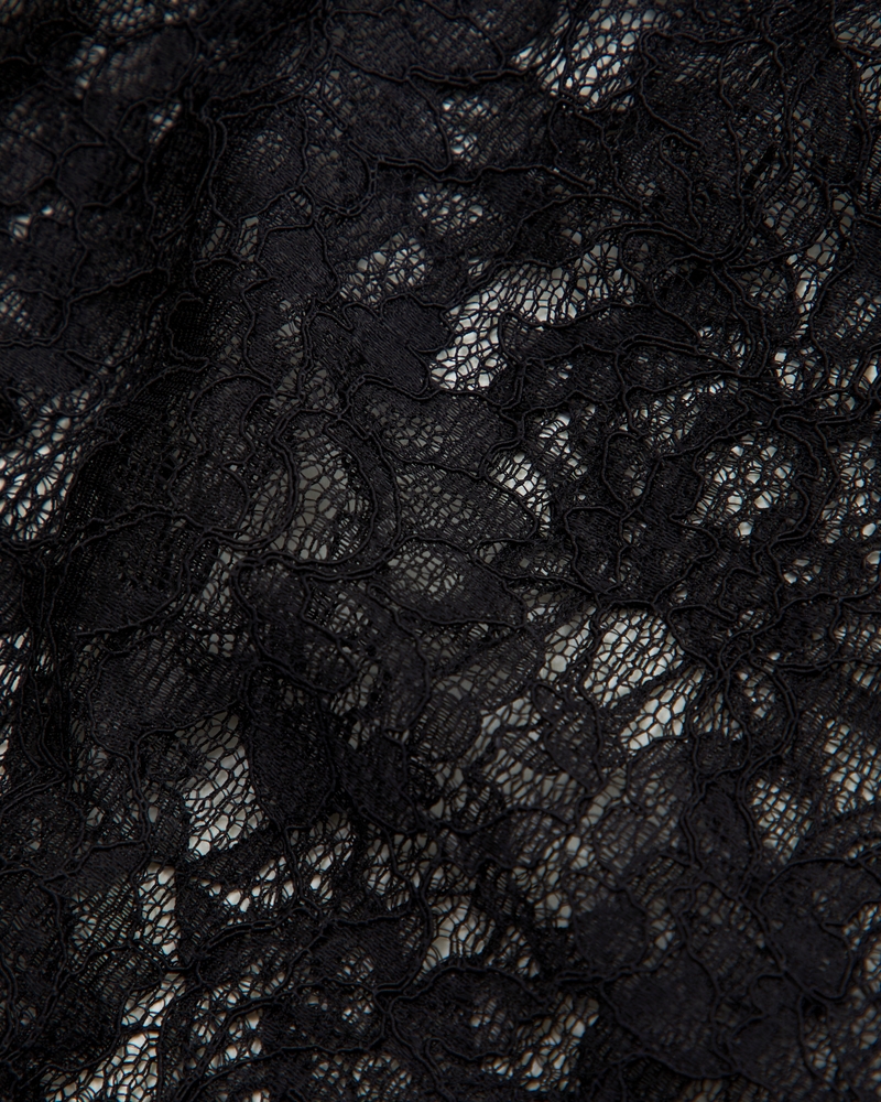 Long-Sleeve Tie-Front Sheer Top(black lace,XXS)