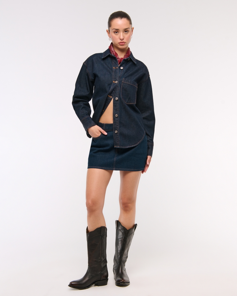 Oversized Denim Shirt(dark denim,XXS)