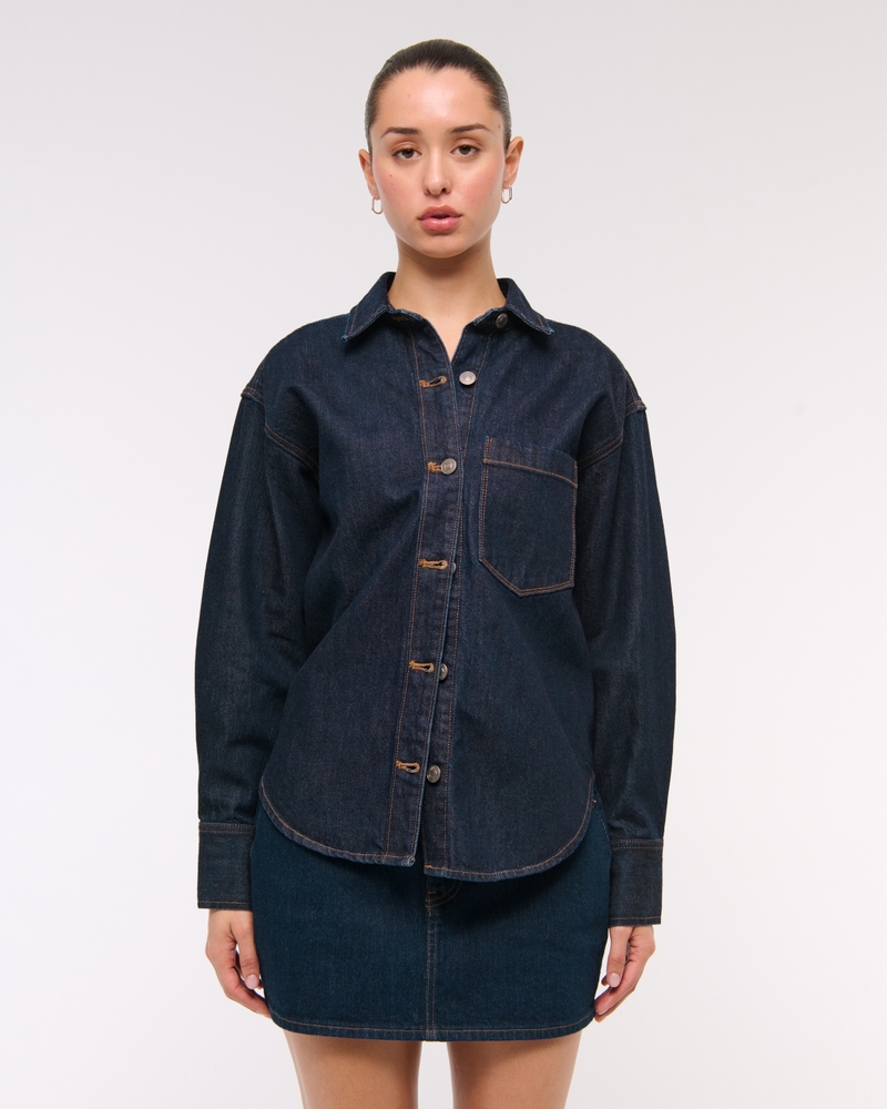 Oversized Denim Shirt(dark denim,XXS)