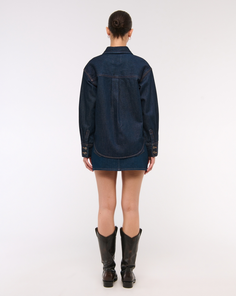 Oversized Denim Shirt(dark denim,XXS)