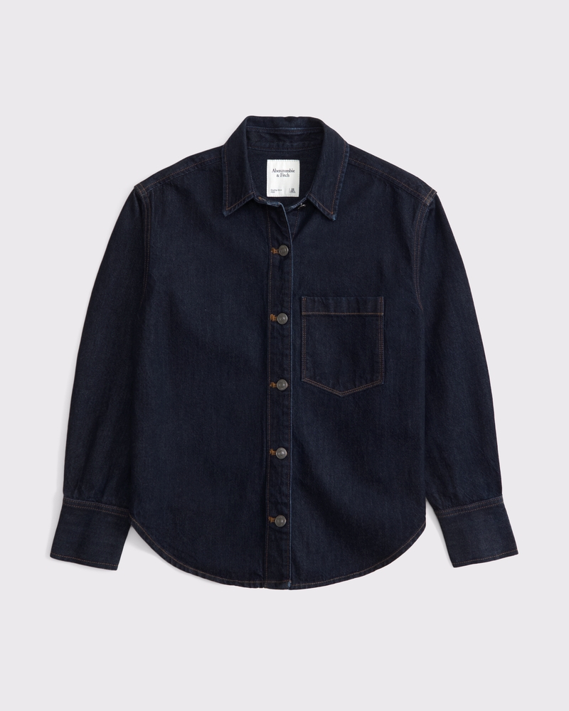 Oversized Denim Shirt(dark denim,XXS)