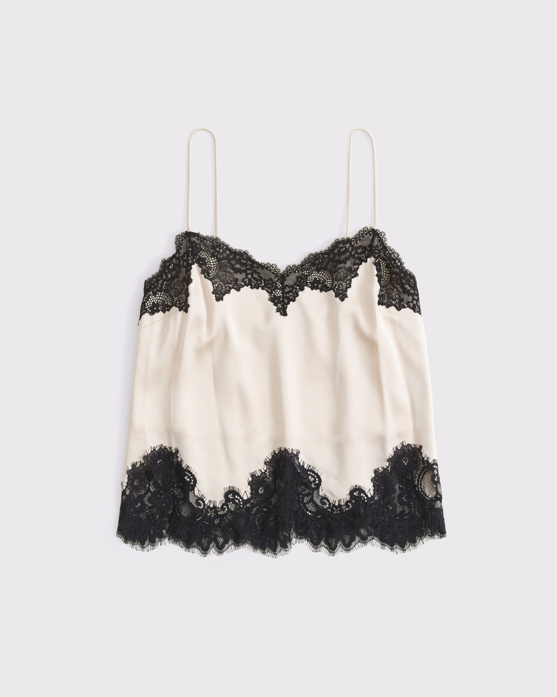 Lace and Satin Cami(warm beige,XXS)
