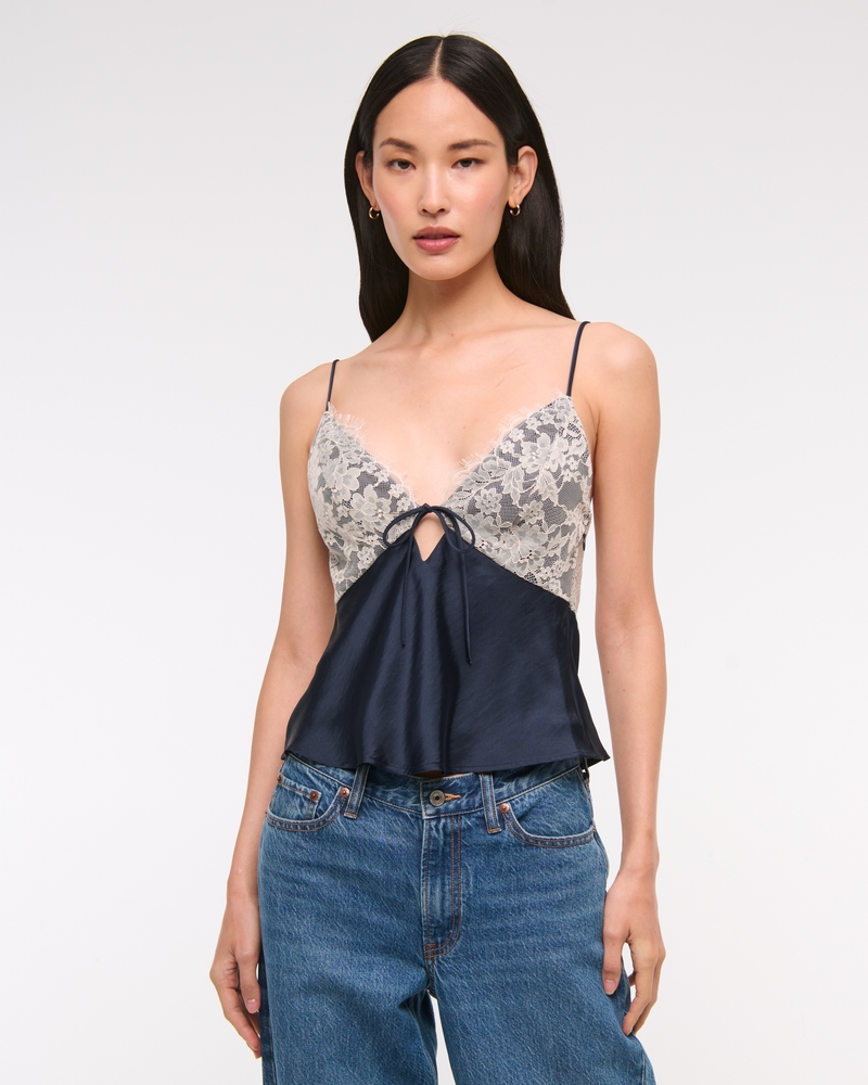 The A&F Bella Tie-Front Cami(dark indigo,XXS)