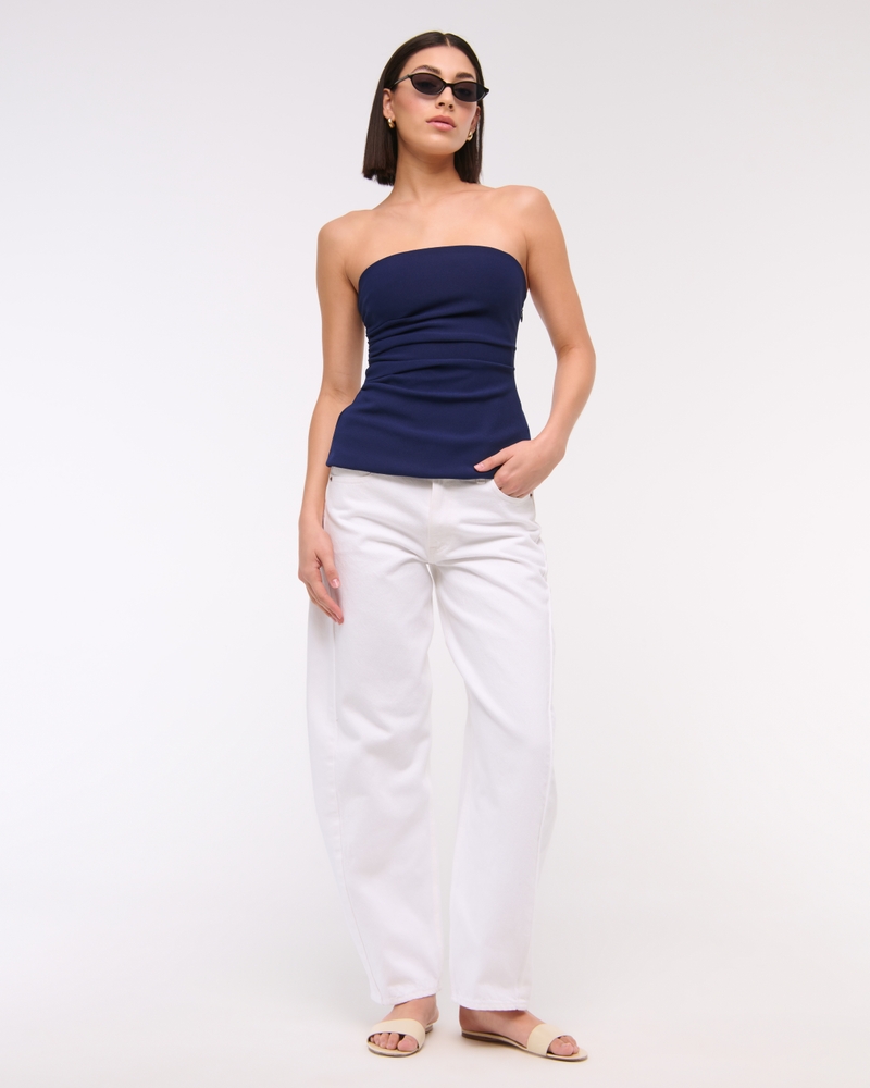 Strapless Side Ruched Top(navy,XXS)