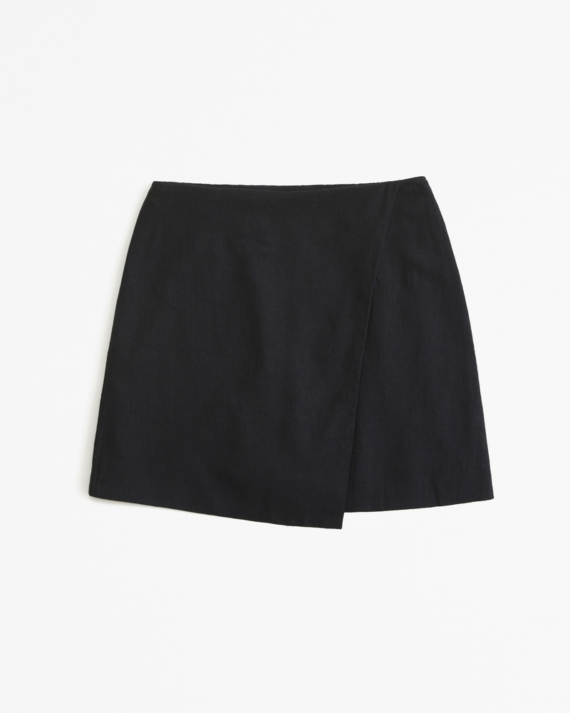 The A&F Scarlett Linen-Blend Wrap Mini Skort(black,XXS)