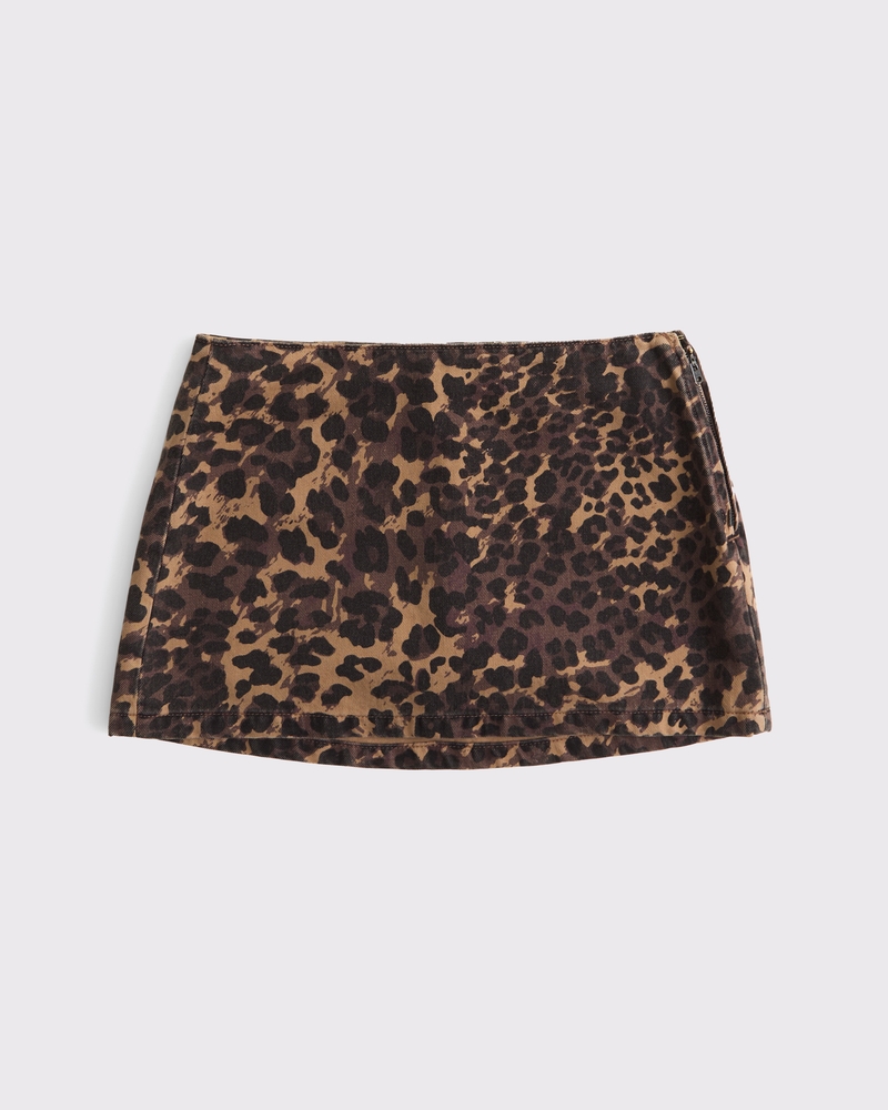 Mid Rise Denim Mini Skort(leopard print,23)