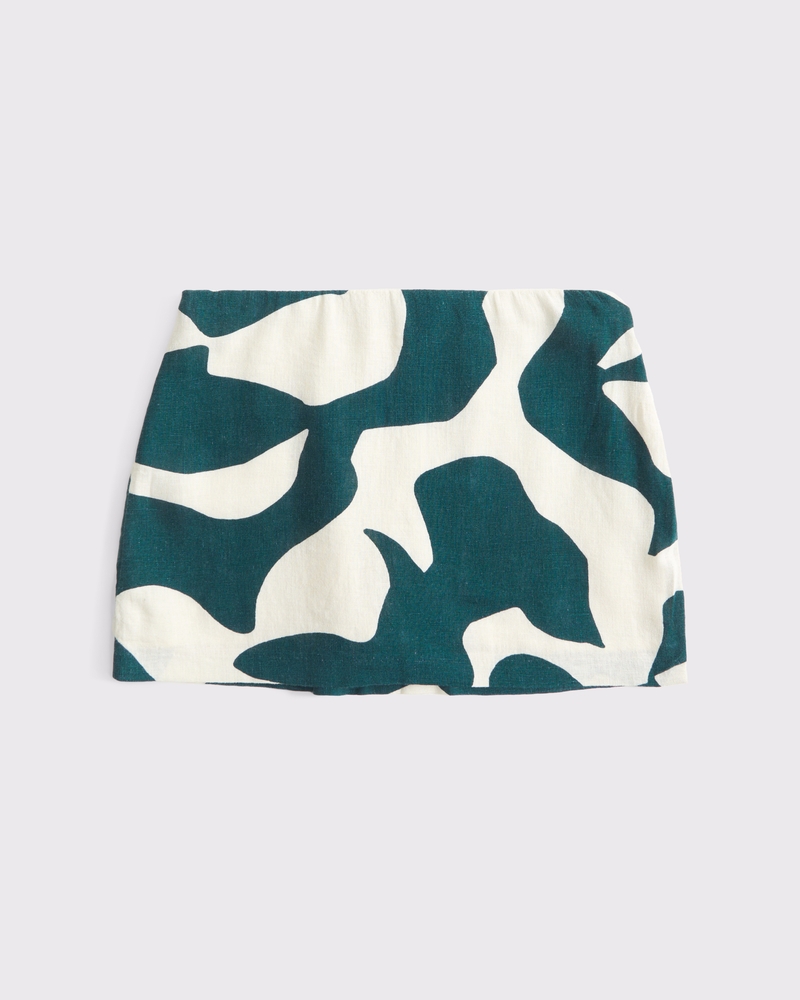 The A&F Scarlett Mid Rise Linen-Blend Mini Skort(teal pattern,XXS)