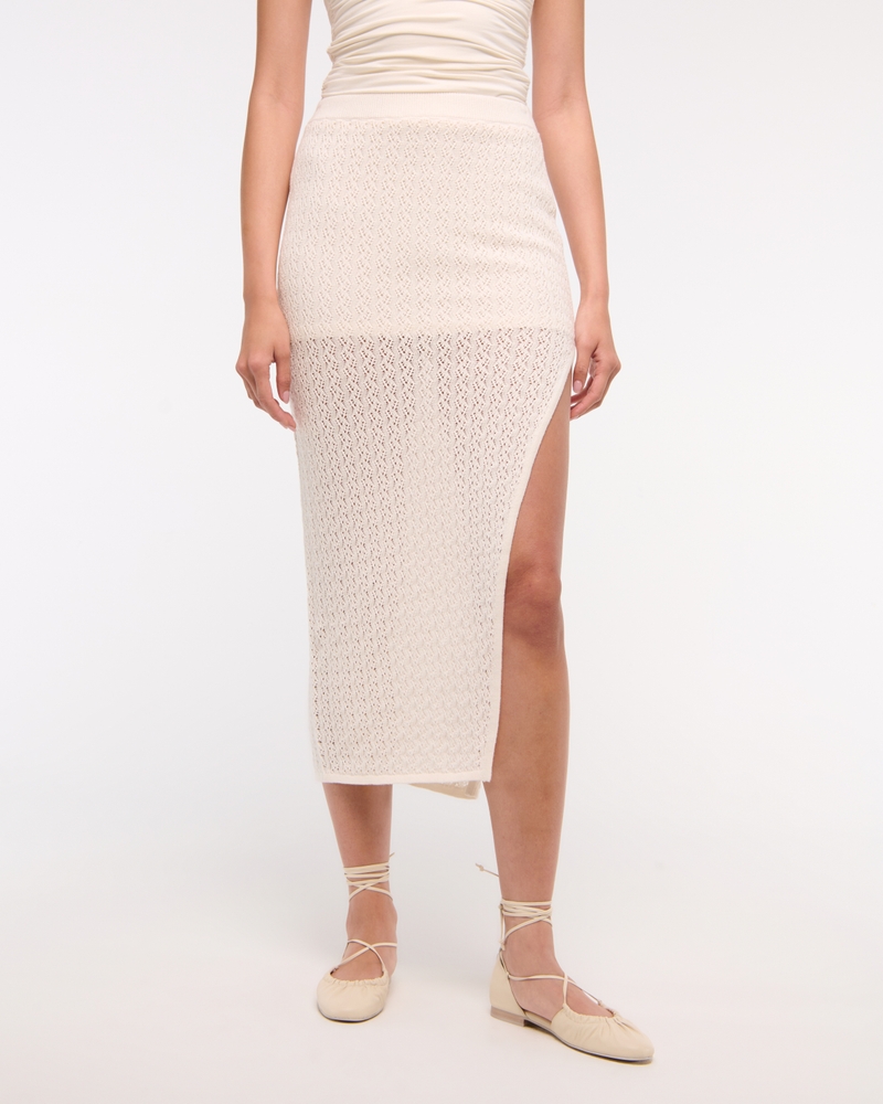 Mid Rise Crochet-Style Maxi Skirt(cream,XXS)