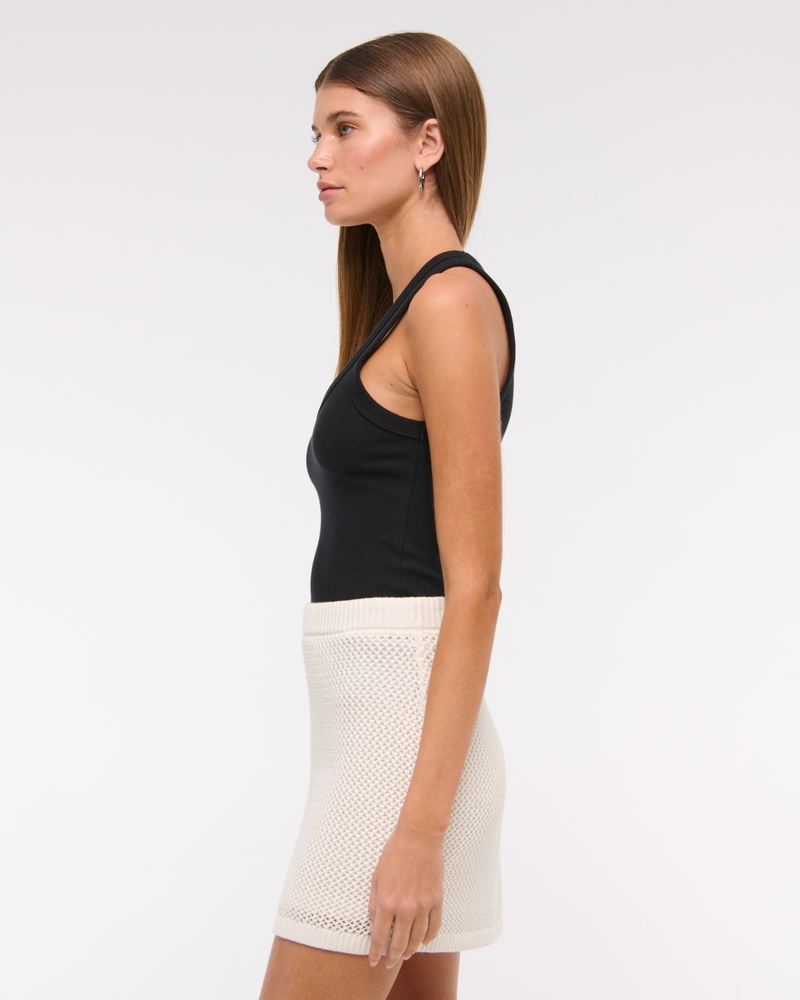 Mid Rise Crochet-Style Mini Skirt(cream,XXS)