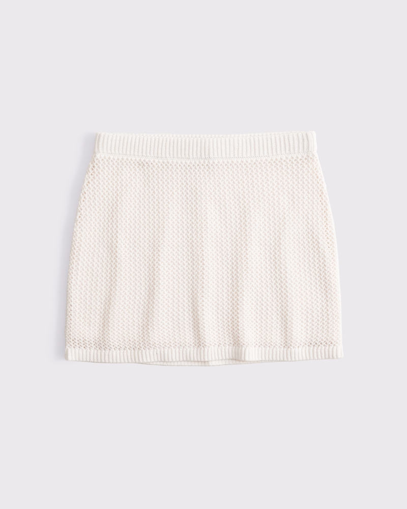 Mid Rise Crochet-Style Mini Skirt(cream,XXS)